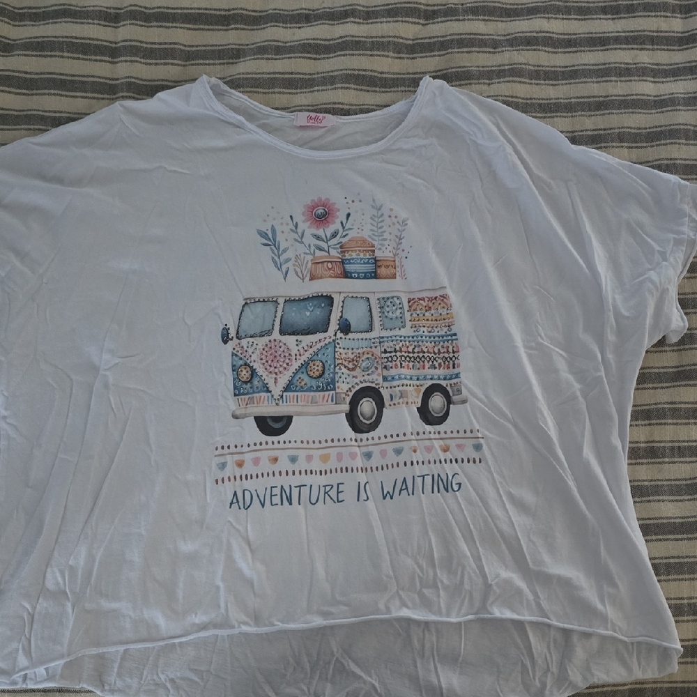 Womans White 'Adventure Is Waiting' Graphic Camper Tee